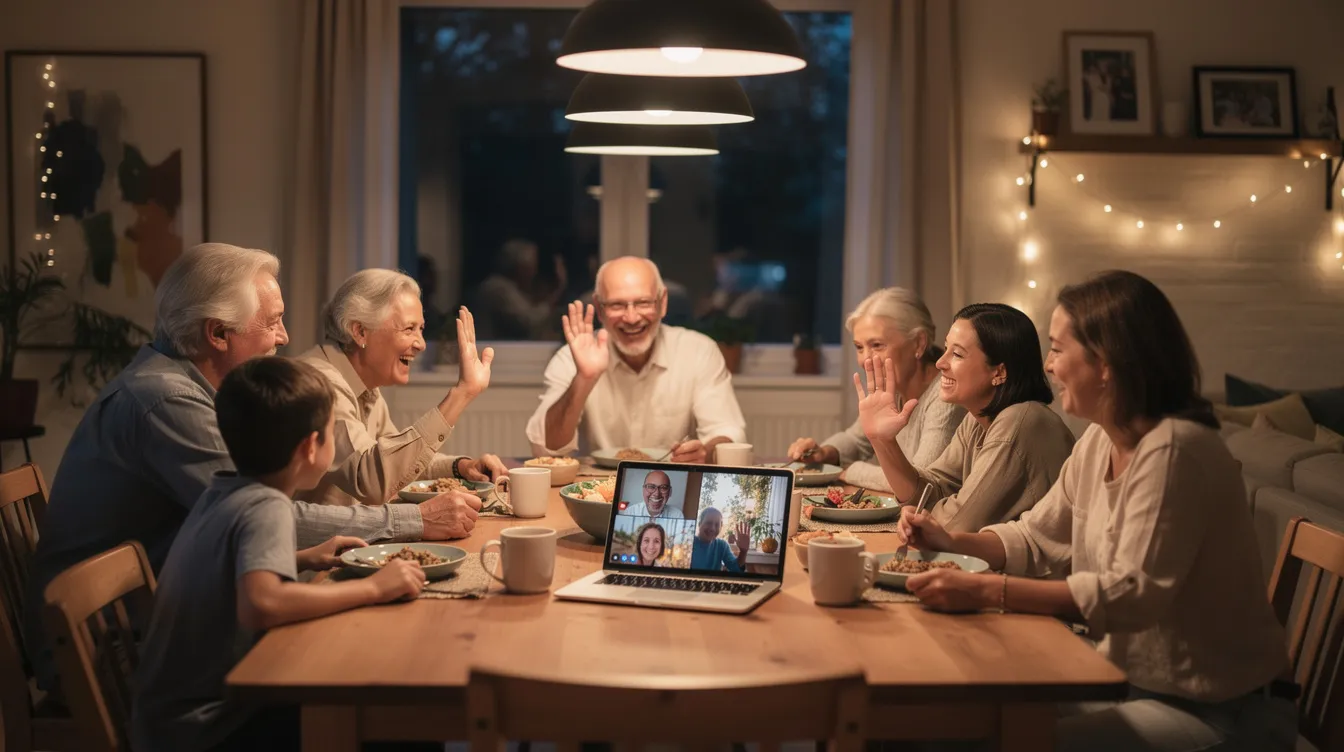 A joyful family is gathered around a table, symbolizing the connection that can be maintained across distances, much like how international money transfers facilitate communication and support between loved ones. This image reflects the importance of payment methods like PayPal and Wise for sending money abroad efficiently and with lower fees.