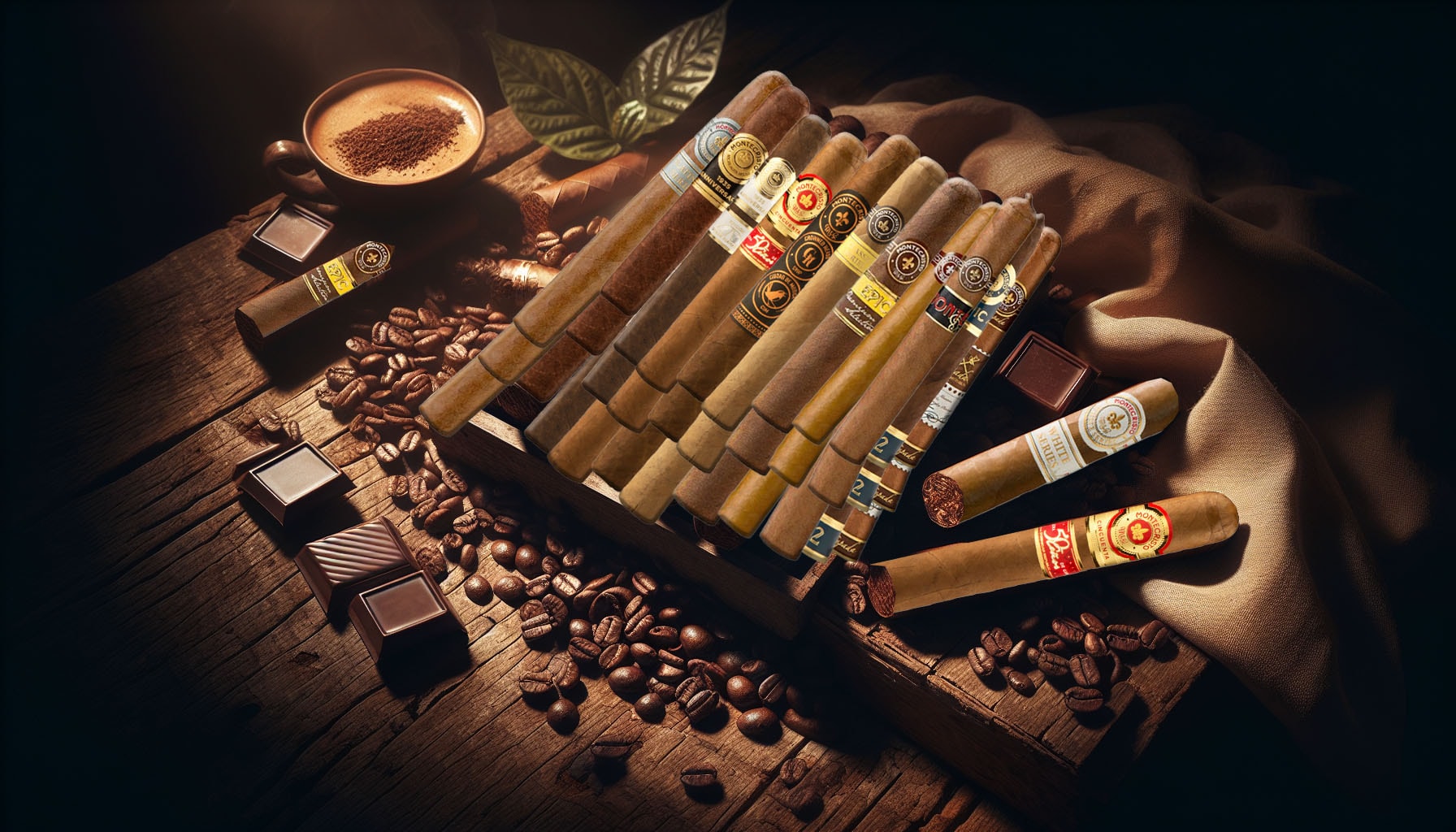 An assortment of Montecristo Nicaragua cigars with a complex flavor profile.