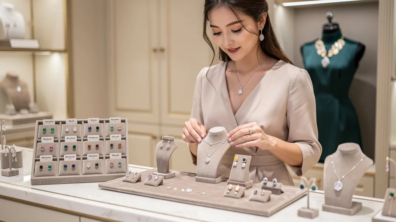 A beautifully arranged display of sterling silver jewellery sets, featuring a necklace style pendant with a round cubic zirconia stone in clear color, paired with elegant earring style studs. This collection is perfect for special occasions and makes a thoughtful gift for women.