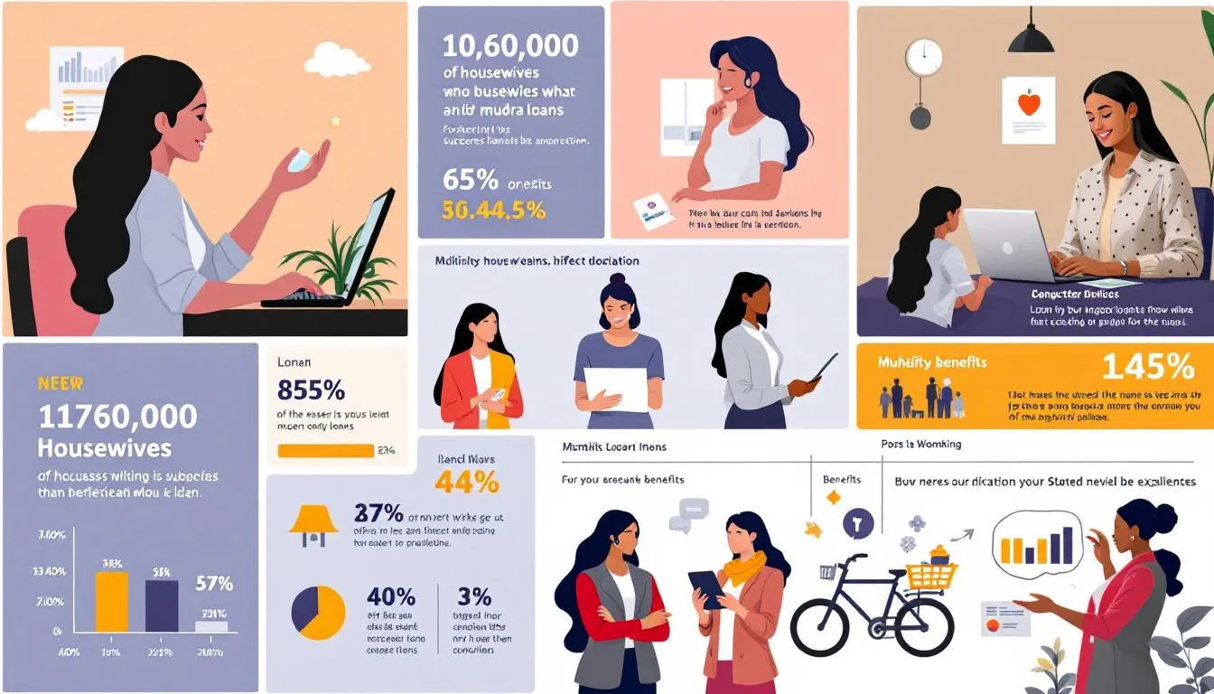 A collage of success stories from housewives who benefited from mudra loans.