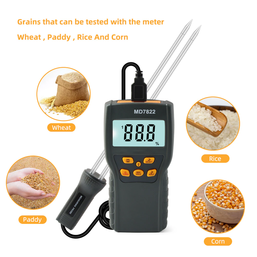A high-quality moisture tester for grain displaying accurate readings of grain moisture levels.