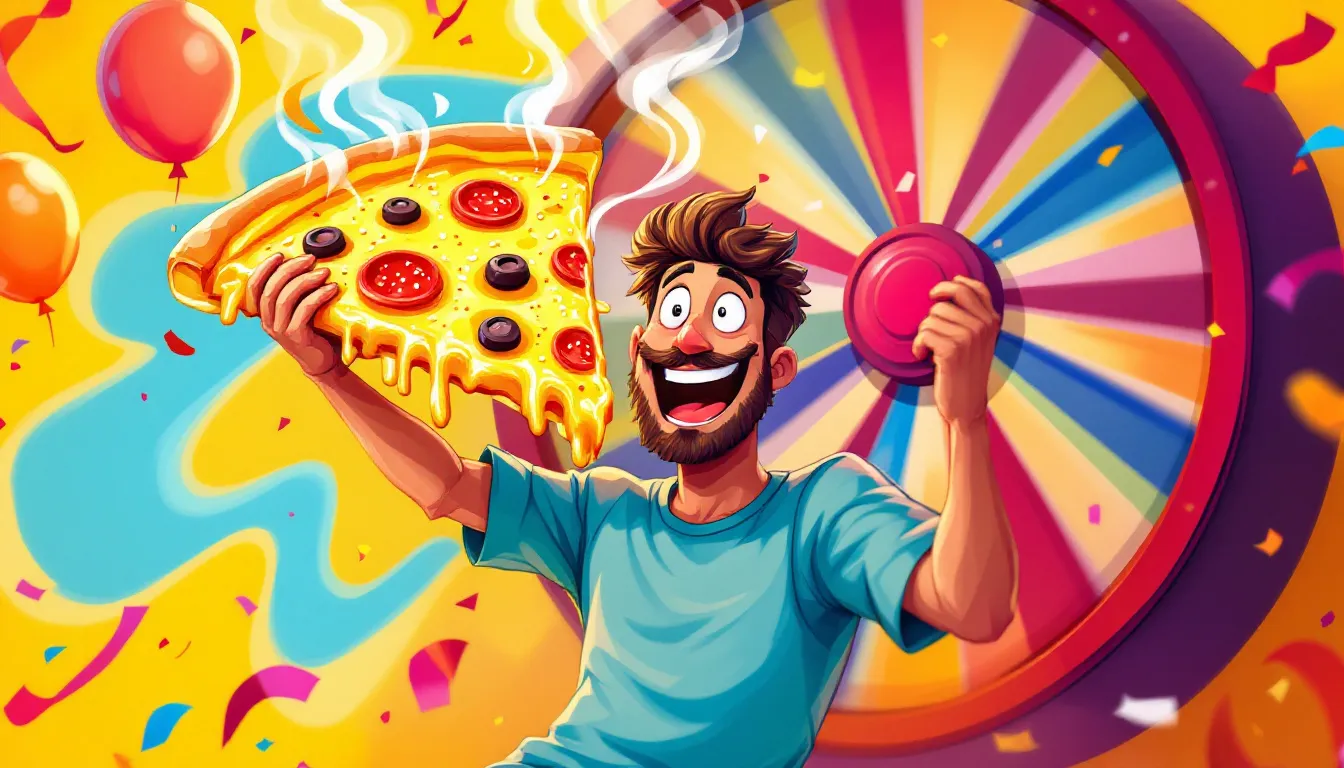 A person enjoying a meal chosen from a fast food wheel.