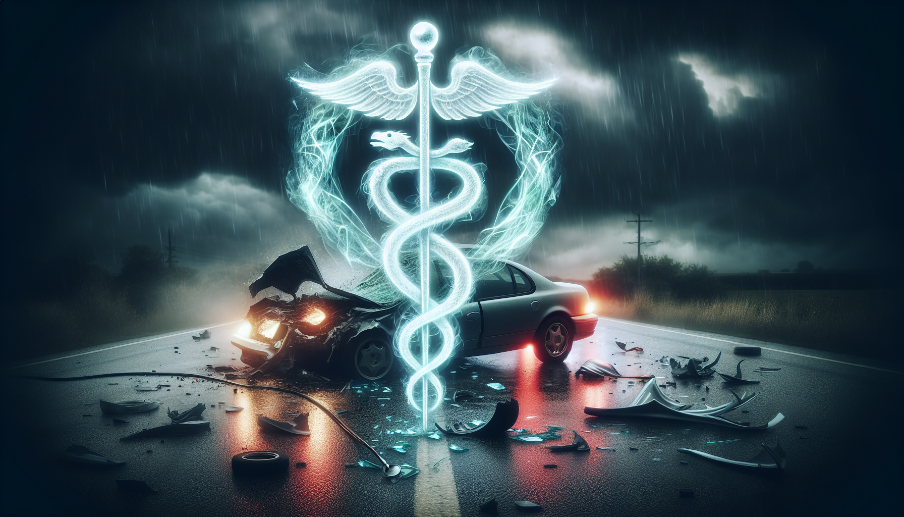 Illustration of car crash and medical symbol