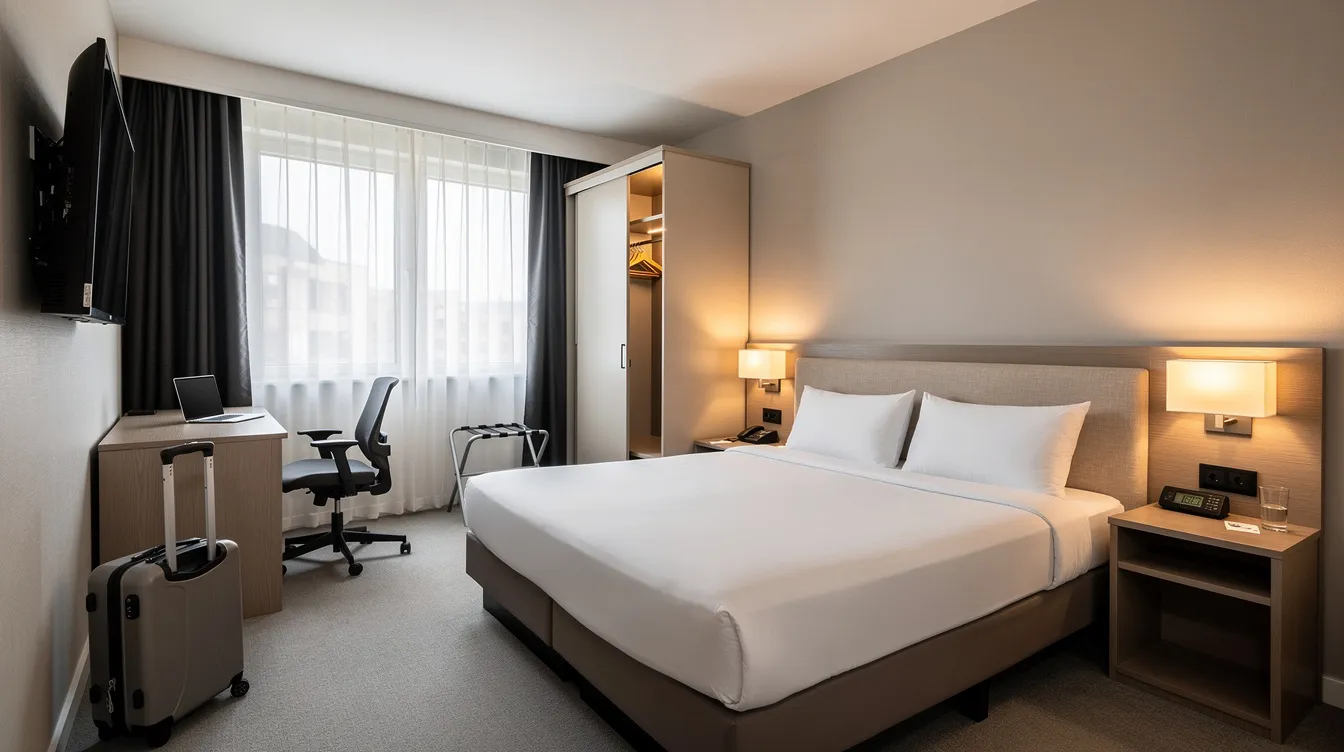 4d3d1b38 c231 4347 bc45 33f679f63587 The image depicts a clean and well-furnished budget hotel room featuring white linen and modern amenities, designed to enhance guest satisfaction. This inviting space reflects effective hotel revenue management strategies, ensuring a comfortable stay for travelers while maximizing revenue potential.