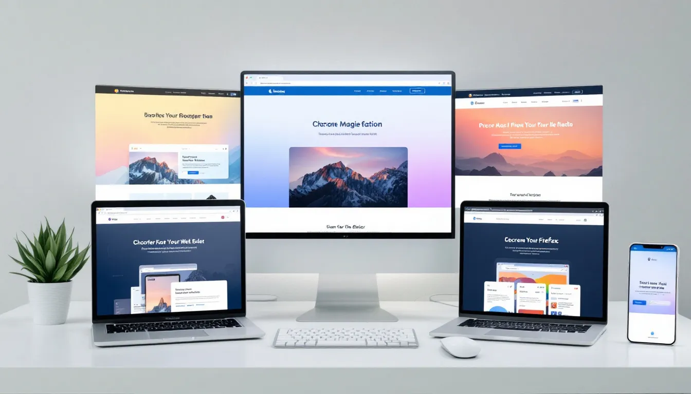 The image shows multiple browser windows open on various devices, all displaying the same website to illustrate cross browser testing. This setup highlights the importance of ensuring a seamless user experience across different browsers and platforms, including popular options like Google Chrome, Firefox, and Microsoft Edge.