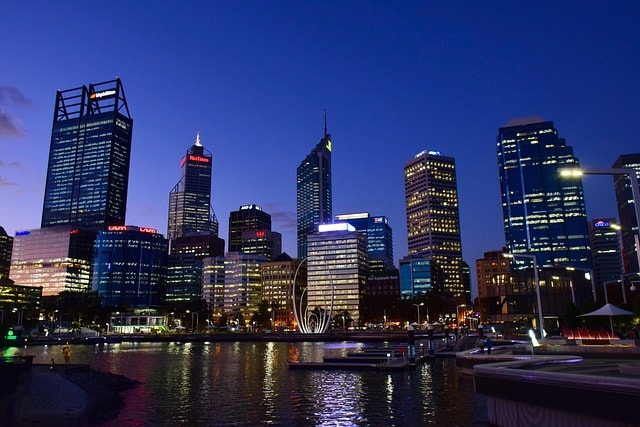 Australian landscape of the city Perth. A nighttime view.