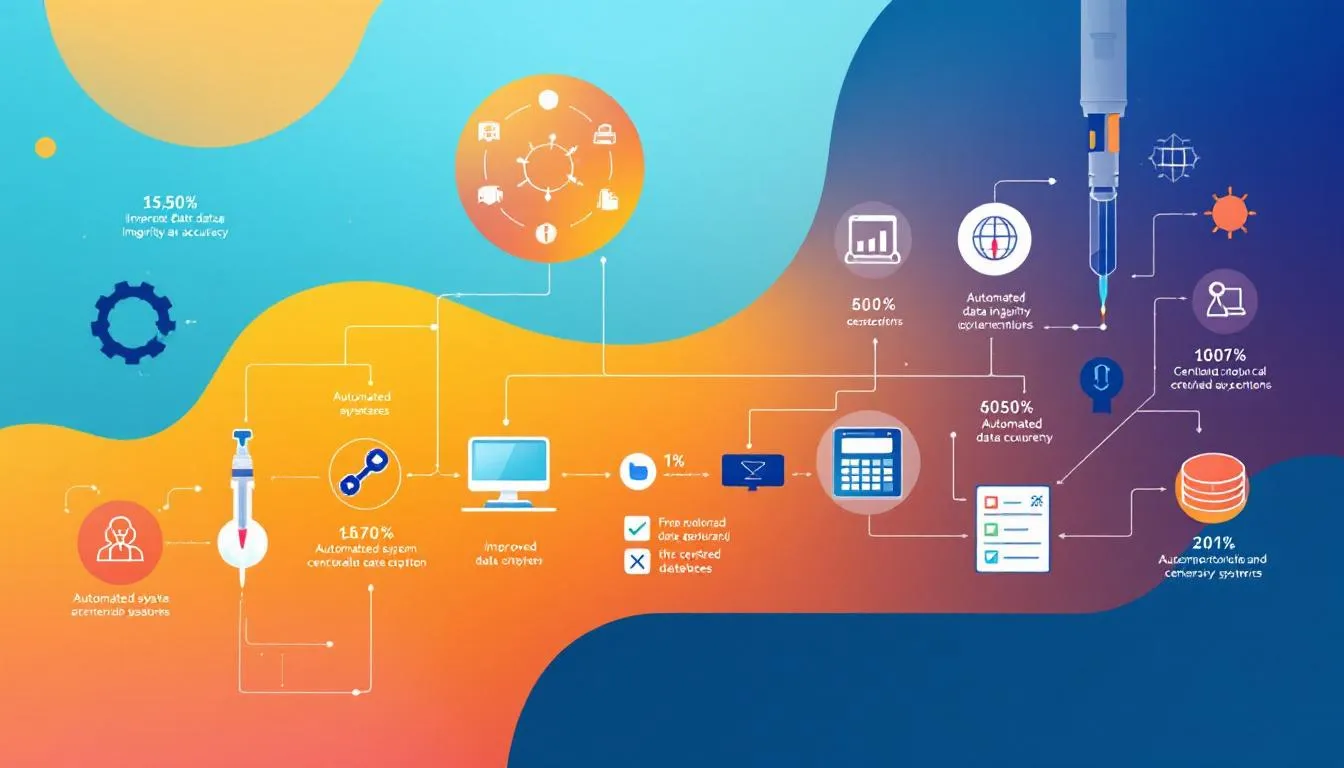 A diagram depicting improved data integrity and accuracy through automated data capture in laboratory settings.