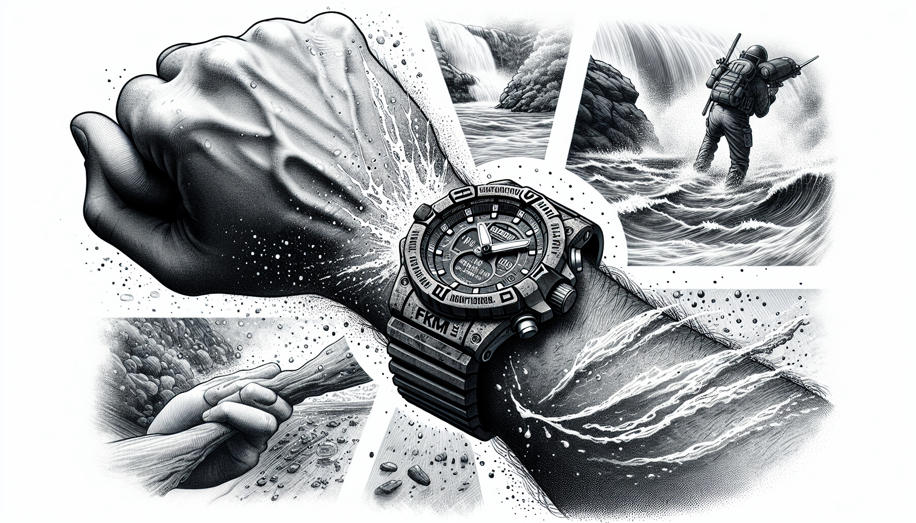 Illustration of durable FKM rubber watch strap in outdoor setting