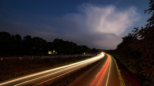 highway, at night, long exposure
