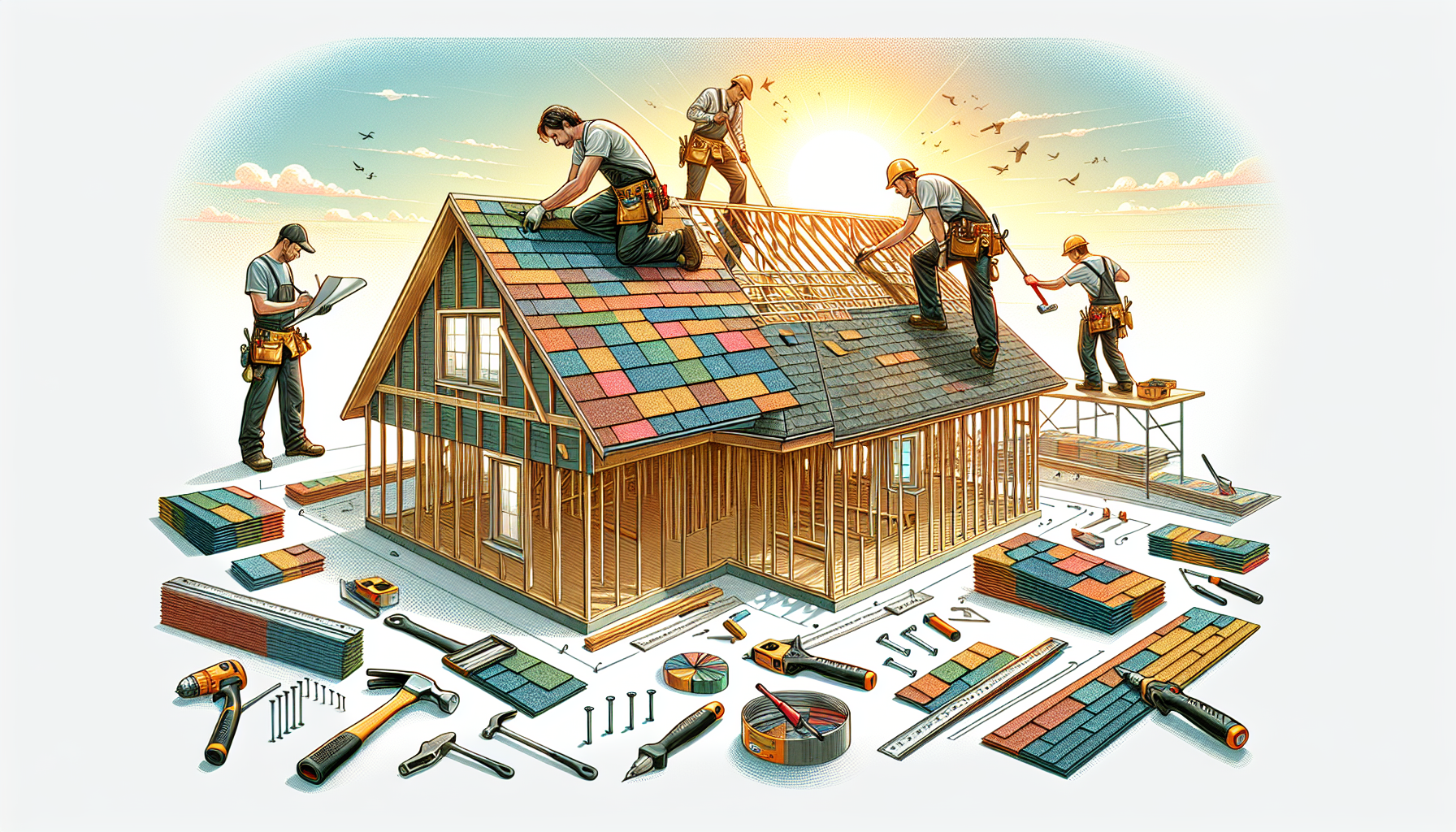 An illustration showing the roof installation process.