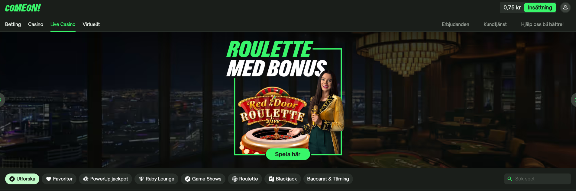 Comeon live casino
