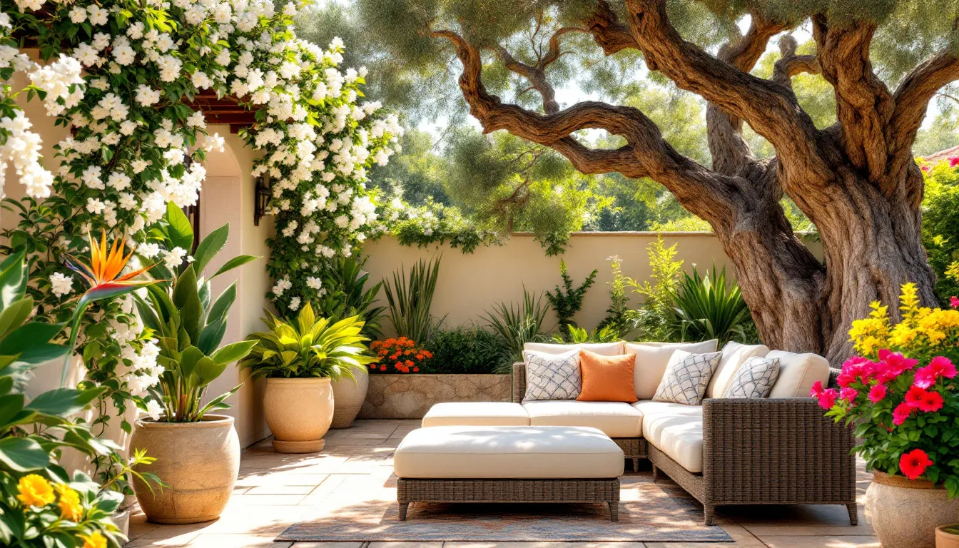 Inspiracje na aranżacje tarasu z roślinami całorocznymi.