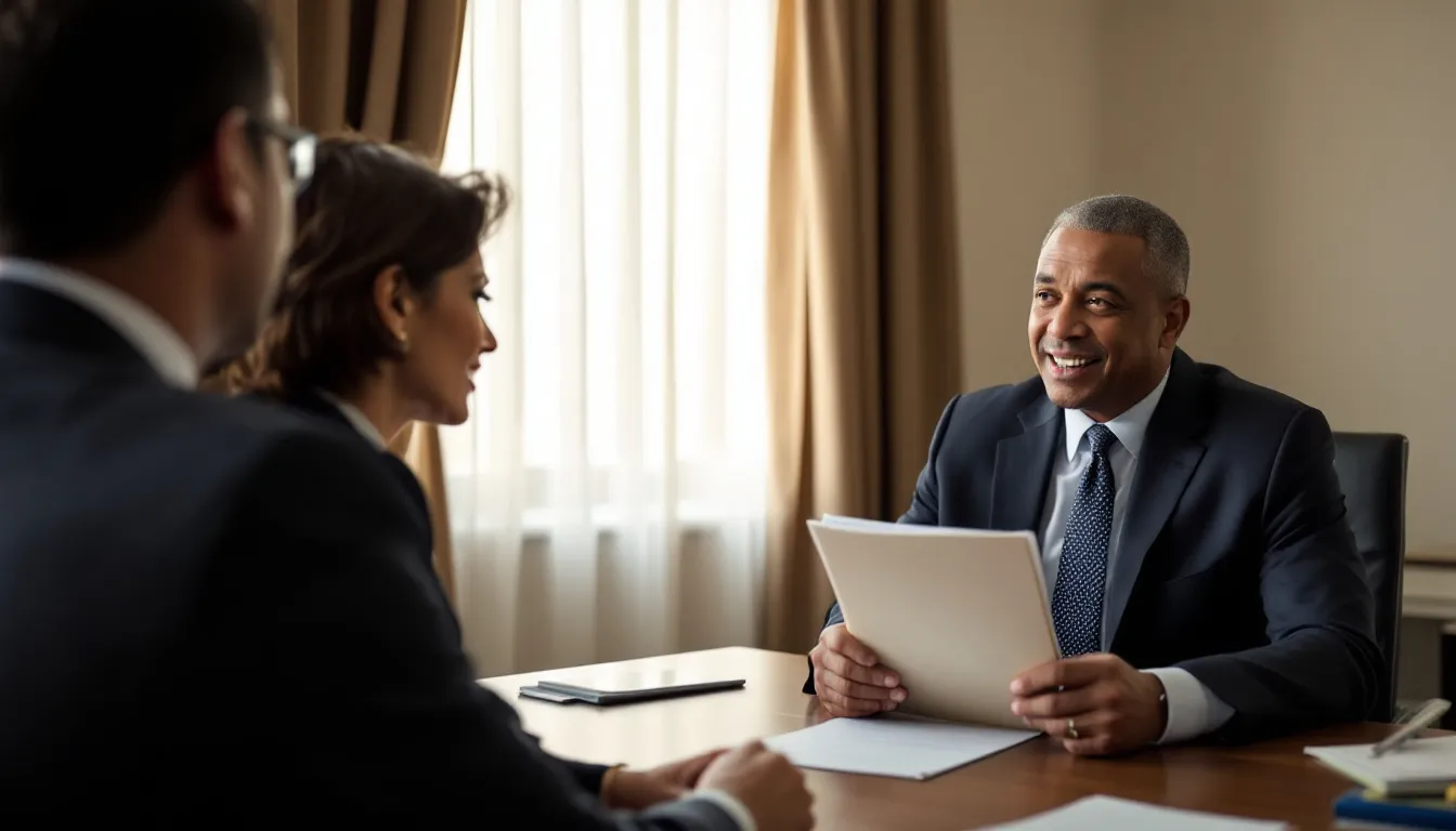 In the image, an attorney is seen discussing a case with a grateful client in a law office setting, highlighting their commitment to representing victims of police misconduct in New Mexico. The atmosphere conveys a sense of trust and support as they navigate the legal process together, seeking justice for civil rights violations.
