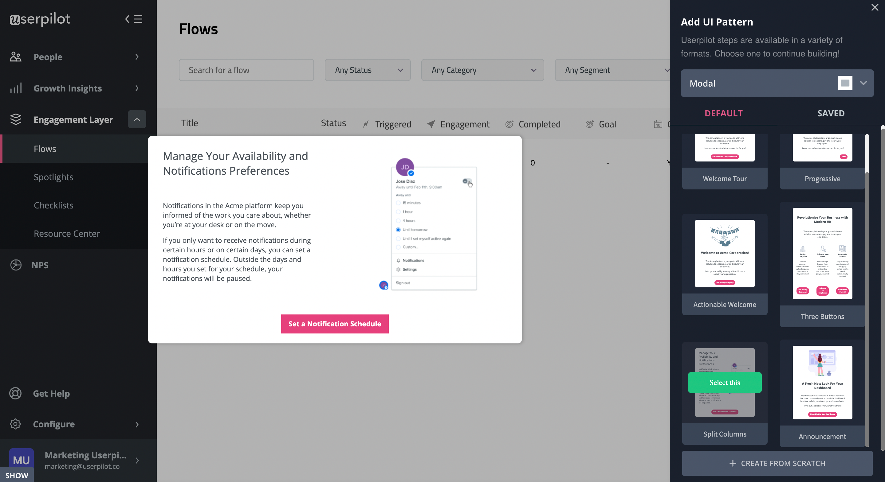 Building a modal from templates in Userpilot