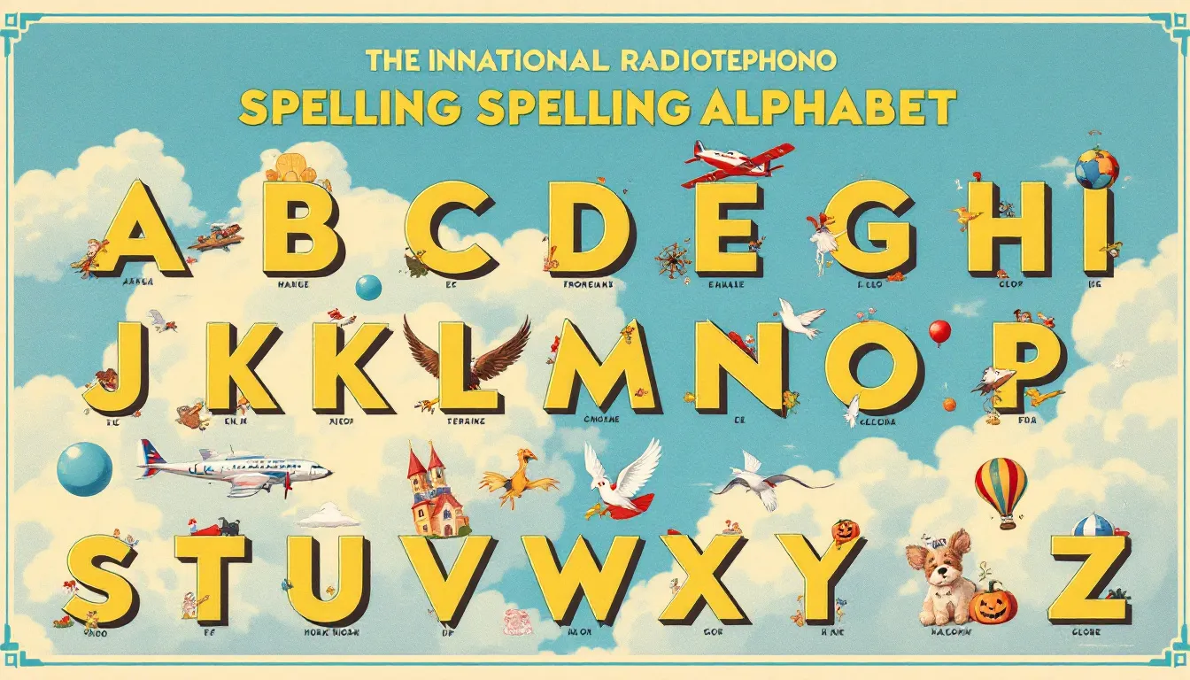 An illustration of the phonetic alphabet for aviation.