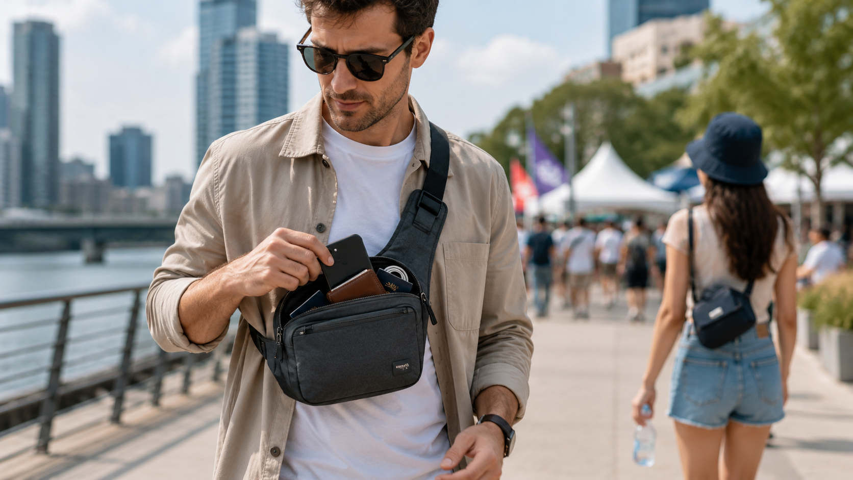 Custom crossbody bag for travel, festivals, city events, outdoor activities, and hands-free daily carry