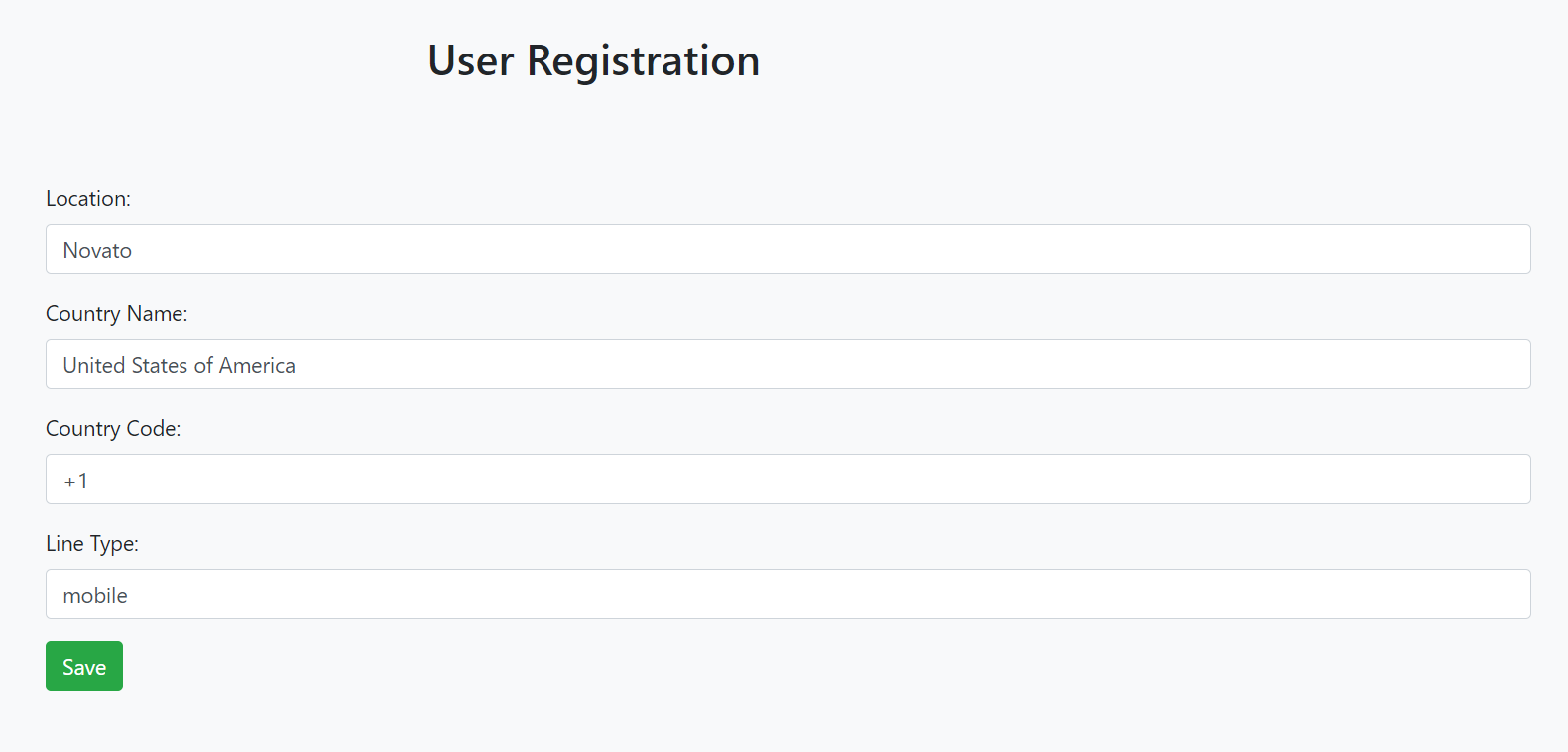 auto-filled form of the user registration app
