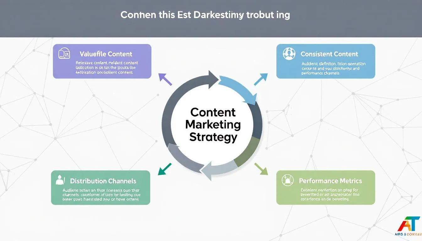 The image illustrates a group of professionals collaborating on a content marketing strategy, emphasizing the importance of creating valuable and relevant content for digital marketing efforts. This teamwork aims to enhance brand visibility and establish a strong online presence through innovative digital strategies and targeted marketing campaigns.