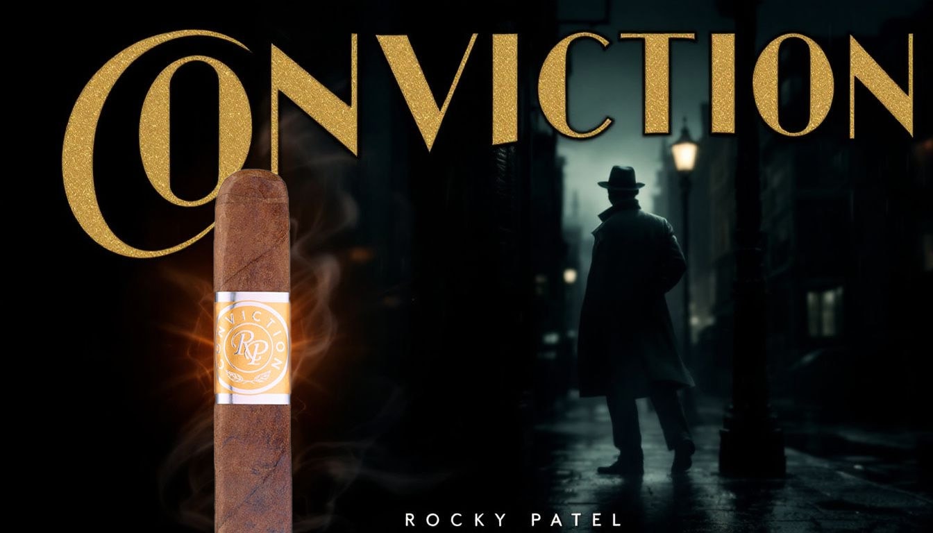 Rocky Patel Conviction Toro cigar highlighting its balanced flavor.