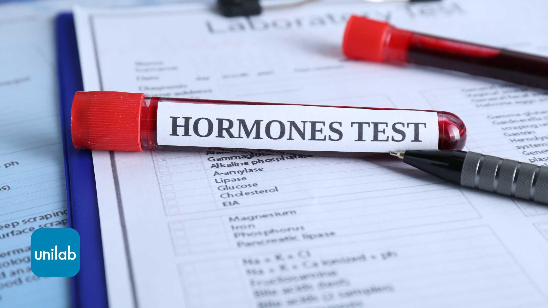Hormone blood test with testing markers on a paper