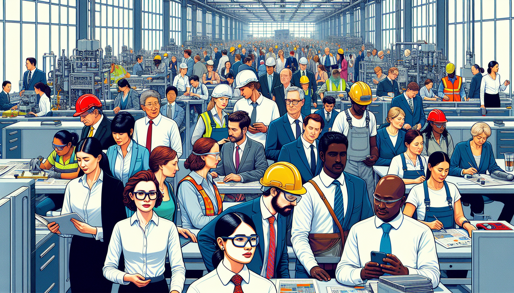 Illustration of diverse employees following workplace policies and procedures