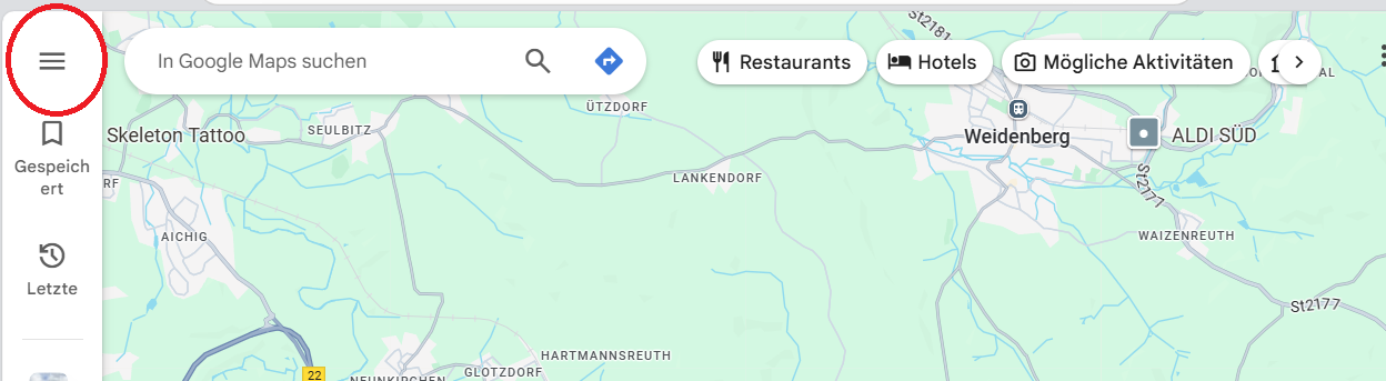 Klicken Sie auf das Drei Striche-Symbol in der oberen linken Ecke.