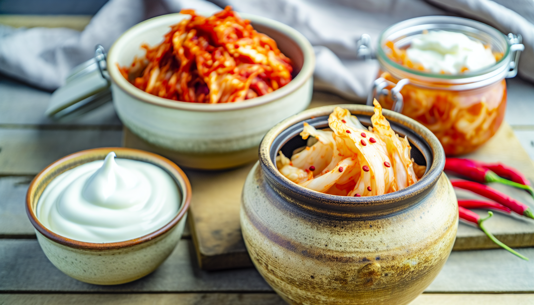 Fermented foods like kimchi and yogurt can contain probiotic bacteria