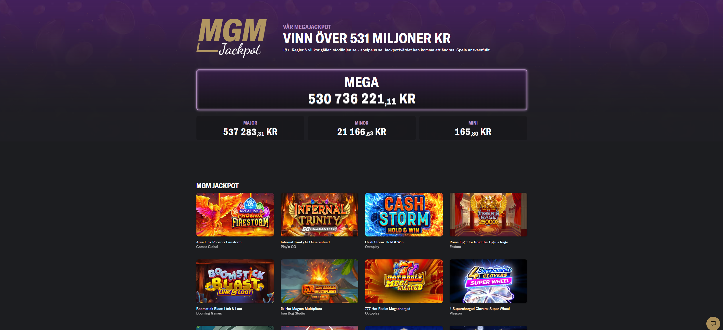 MGM jackpot med olika spelutbud.