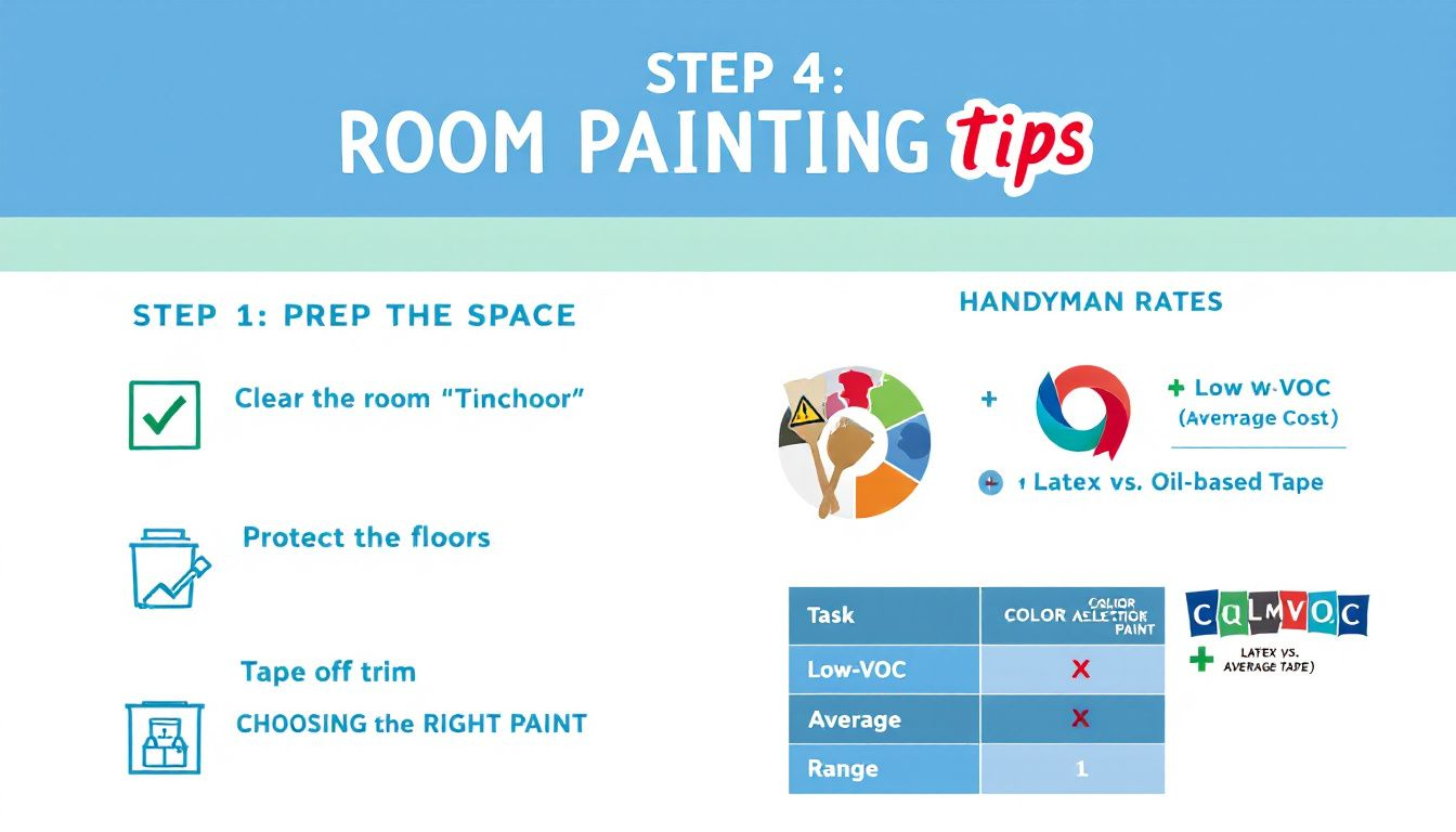 Tips to save money on room painting, including choosing the right paint.