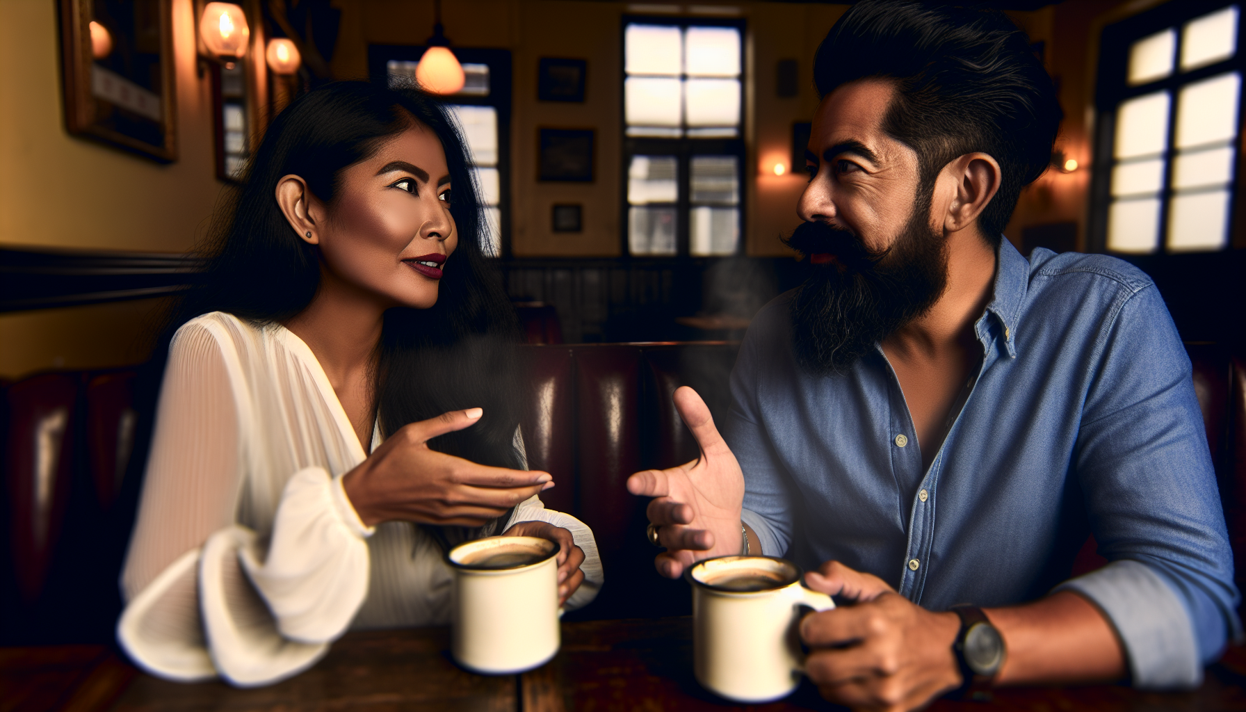 A couple having a meaningful conversation over coffee
