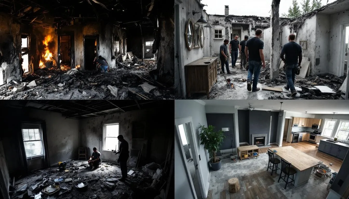 Options for selling a fire damaged house, with visual elements depicting different selling methods.