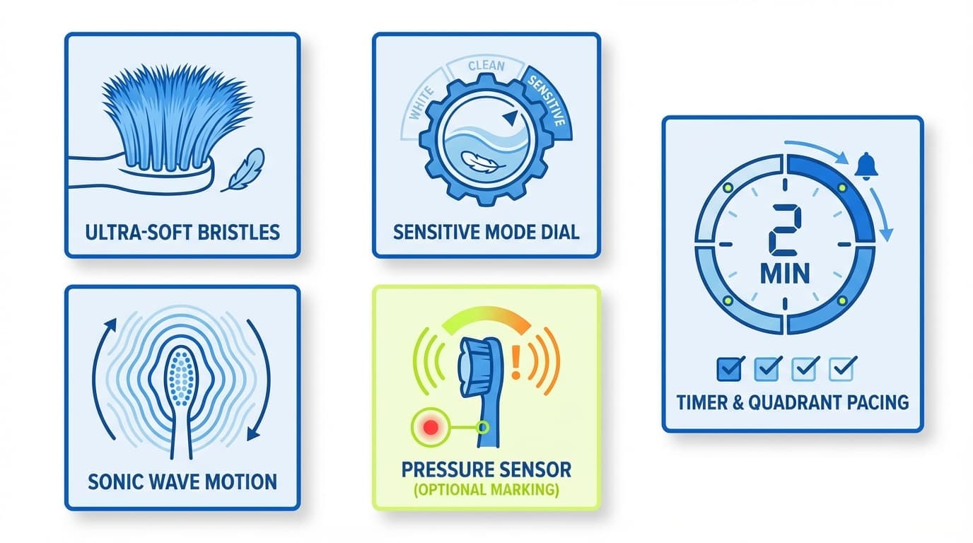 What Specific Toothbrush Features Protect Exposed Root Surfaces?