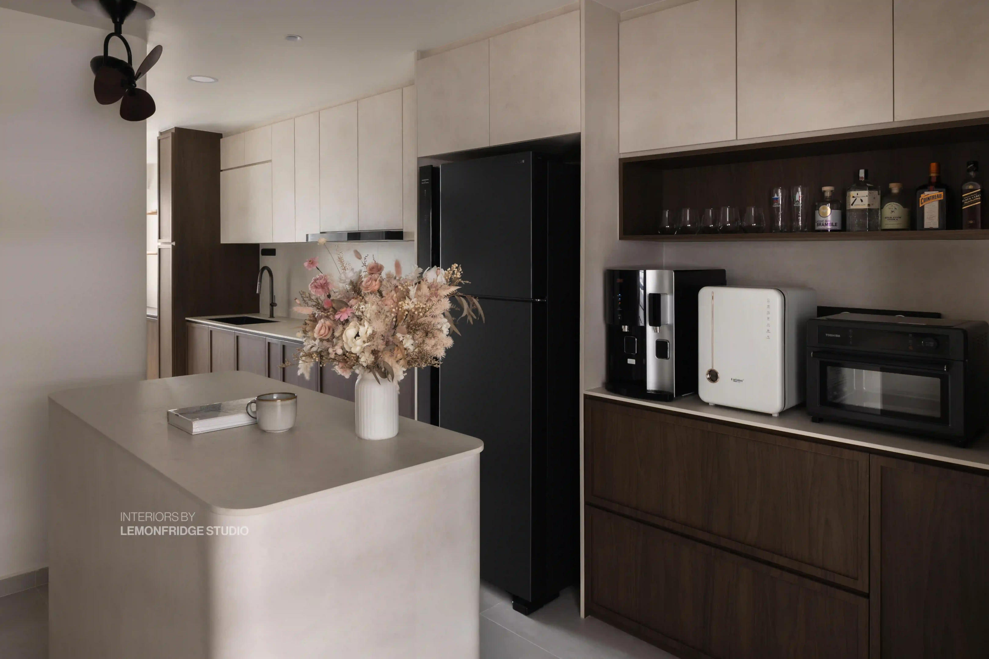 Open-plan smart home kitchen featuring Wi-Fi coffee maker, energy-efficient appliances and a multifunction island hub
