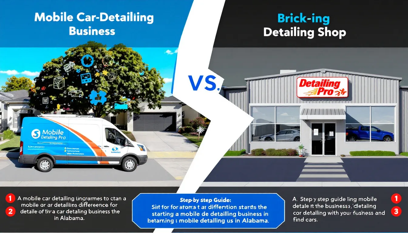 A comparison between a mobile car detailing business and a brick-and-mortar detailing shop.