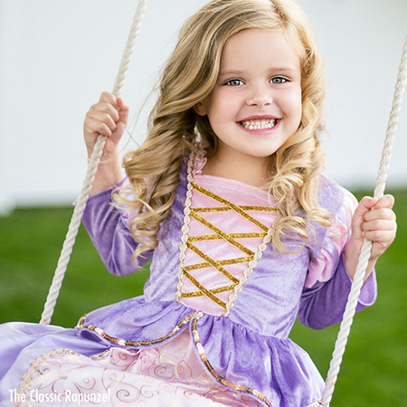 Rapunzel jurk meisje roze met pruik en kroon mooie gouden prinses jurken verjaardag cadeau voor kinderen