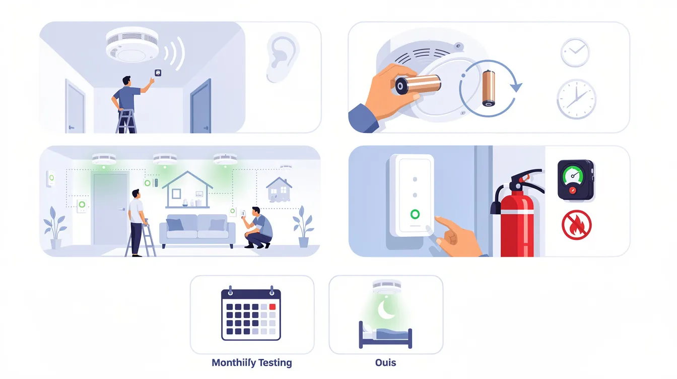 Checking safety devices like smoke detectors.