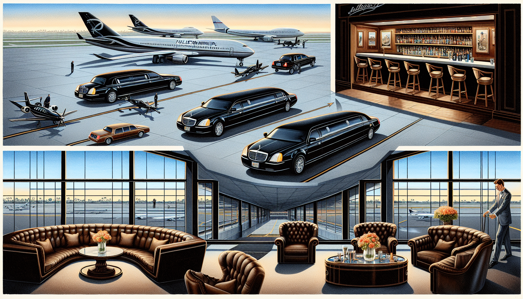 Illustration of the VIP transportation services and pilot's lounge at Fullerton Municipal Airport