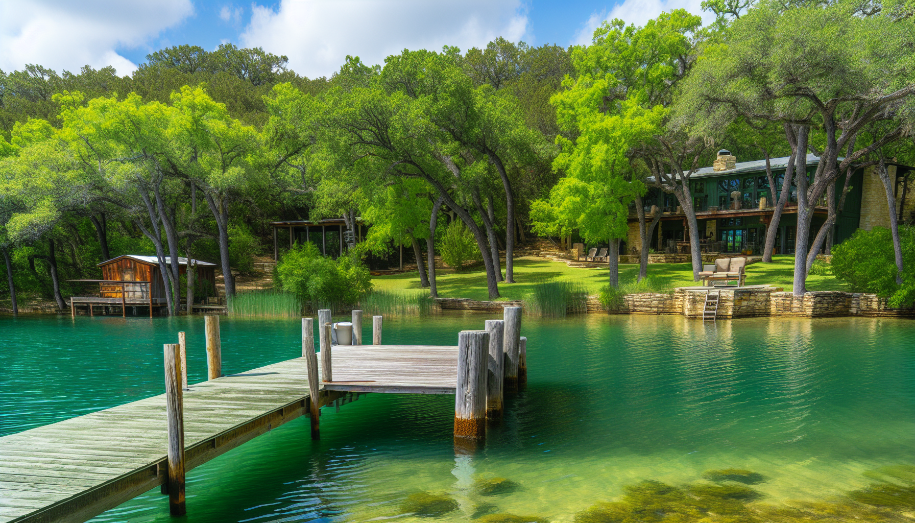 Private dock leading to Lake Travis from an acreage home