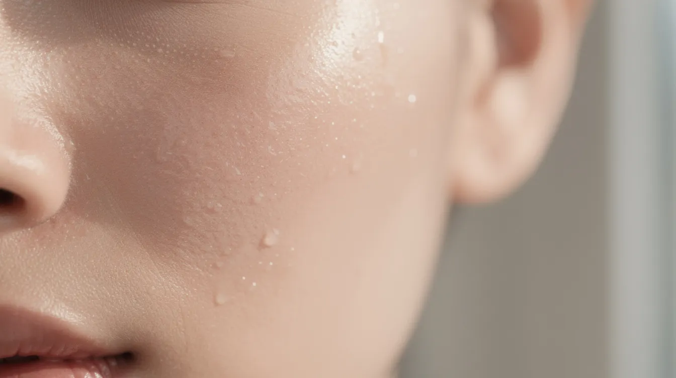 This close-up image showcases a person's cheek with dewy, hydrated skin illuminated by soft natural light, highlighting the healthy glow and moisture retention that can combat dehydrated skin. The radiant complexion reflects effective skin hydration, emphasizing the importance of a good skincare routine to maintain the skin's moisture barrier.