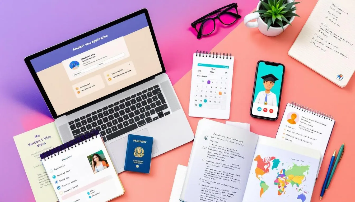 A visual guide on applying for a student visa online, including essential steps and tips.