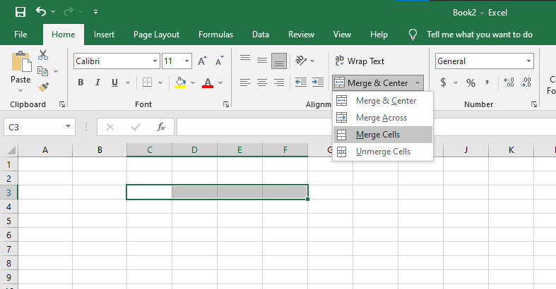 Click Merge Cells to merge multiple cells.