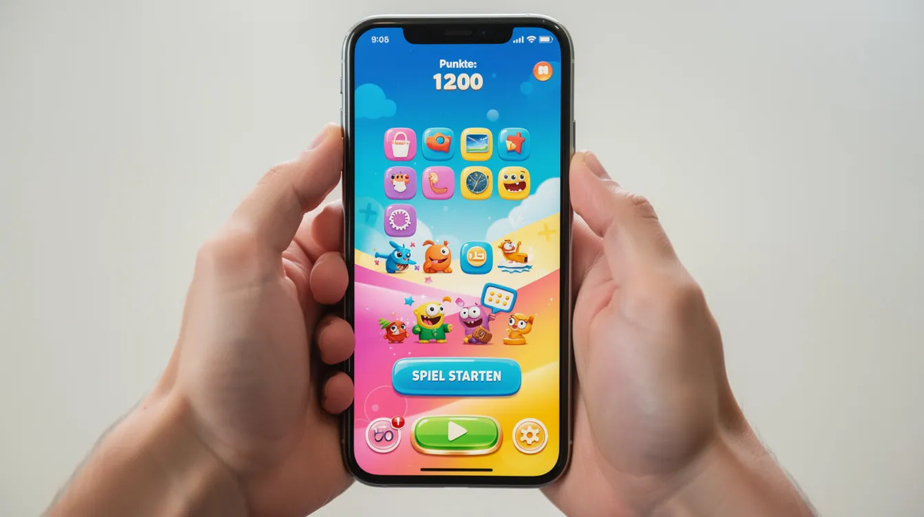 Zwei Hände halten ein Smartphone, auf dessen Bildschirm ein buntes Spiel zu sehen ist. Die Darstellung vermittelt ein Gefühl von Freizeit und Unterhaltung, während Nutzer die Möglichkeit haben, durch solche Spiele auch Geld zu verdienen, wie es auf Plattformen wie empfohlen.de beschrieben wird.