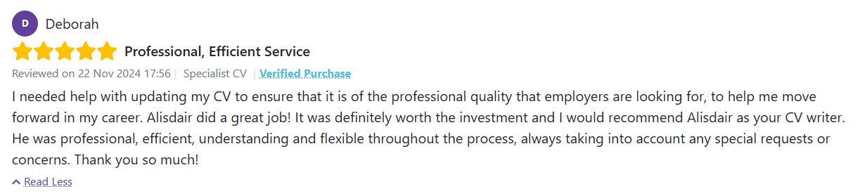 Career Change CV Customer Review