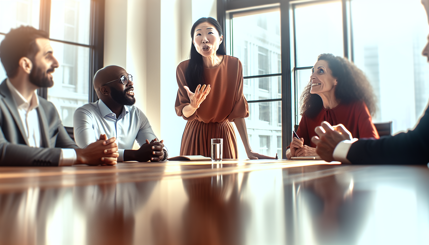 Diverse group of employees discussing at a meeting