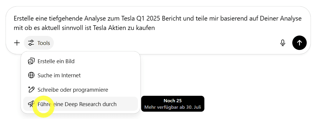 deep research funktion als alternative fuer o3