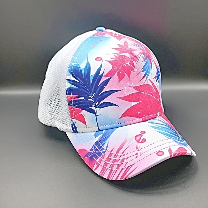A colorful design sublimated on to a hat