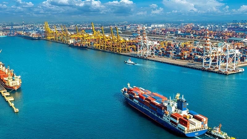 Aerial view of a large cargo ship