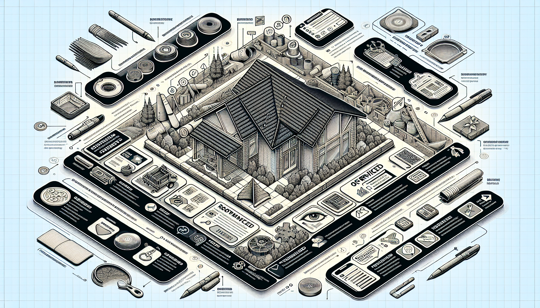 An artistic representation of optimizing a Google Business Profile for a roofing company, highlighting key elements.