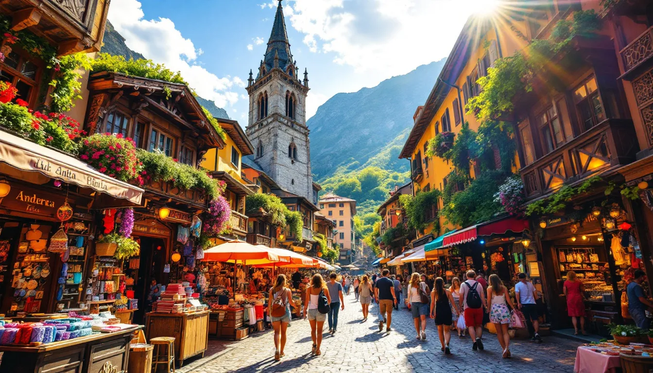 Shoppers exploring the bustling shopping area of Andorra la Vella.