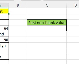 Find a cell or a helper column to return the first non-blank value.